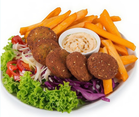 Plato de falafel con patatas
